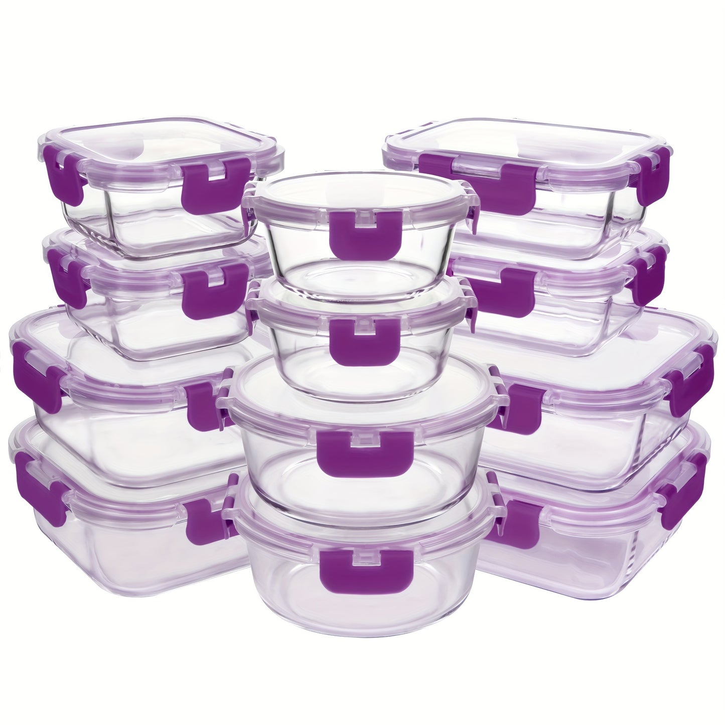 24Pcs Borosilicate Glass Food Storage Containers Set - Airtight, Microwave and Dishwasher Safe, Ideal for Meal Prep and Lunches with 12 Lids and 12 Glass Bowls