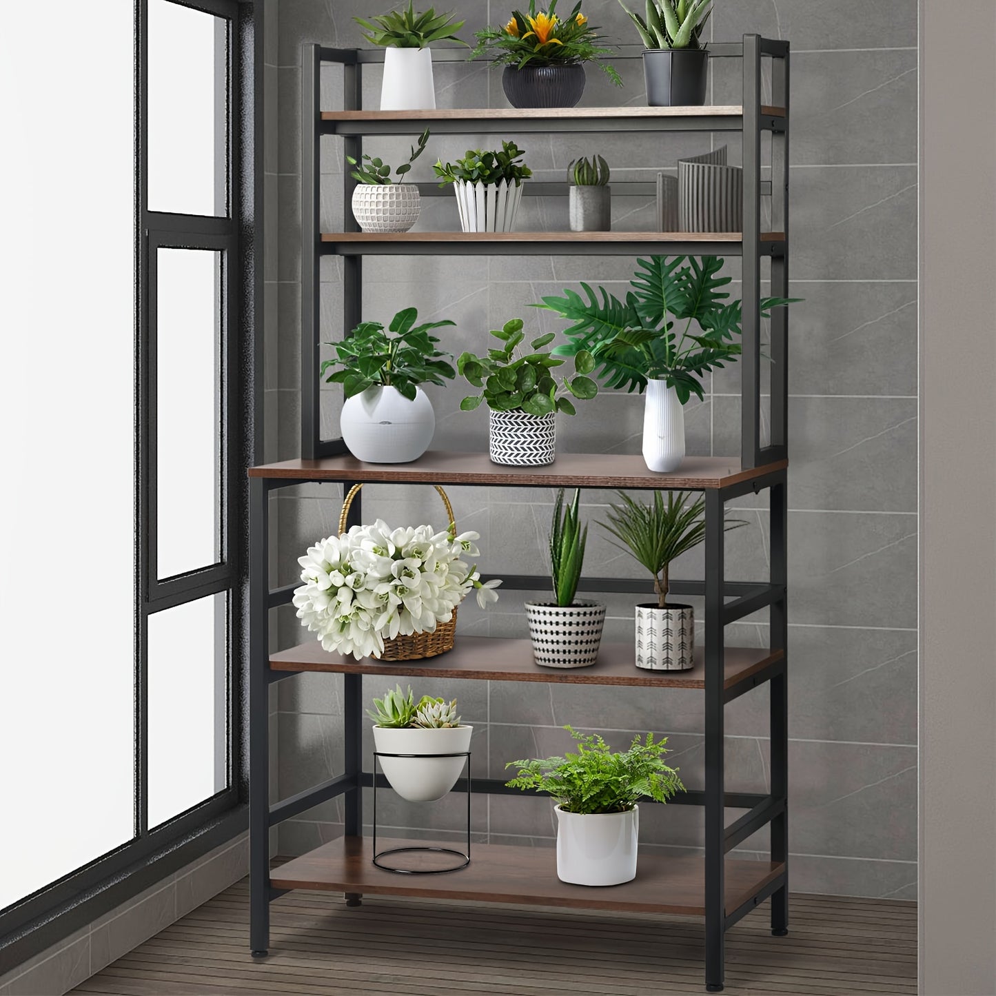 5-Tier Kitchen Bakers Rack With Hutch