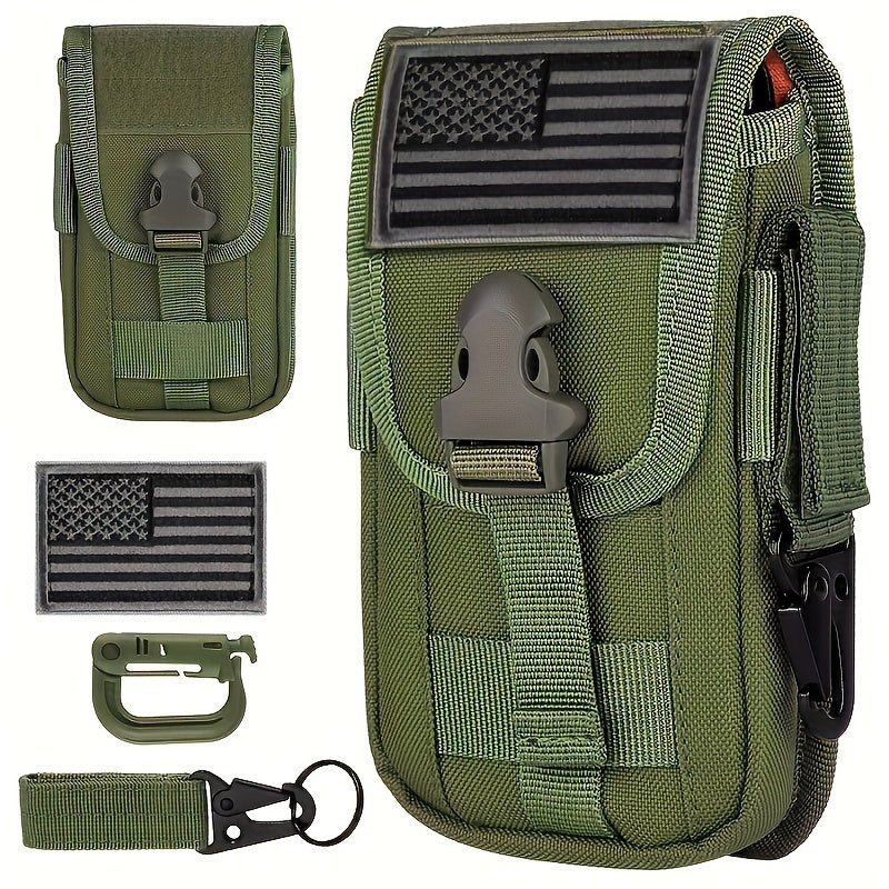 Cell Phone Holster Pouch, Smartphone Pouch Case Molle Attachment Gadget Bag, Belt Waist Bag For 4.7"-6.7" With Flag Patch, D-Ring And Gear Clip