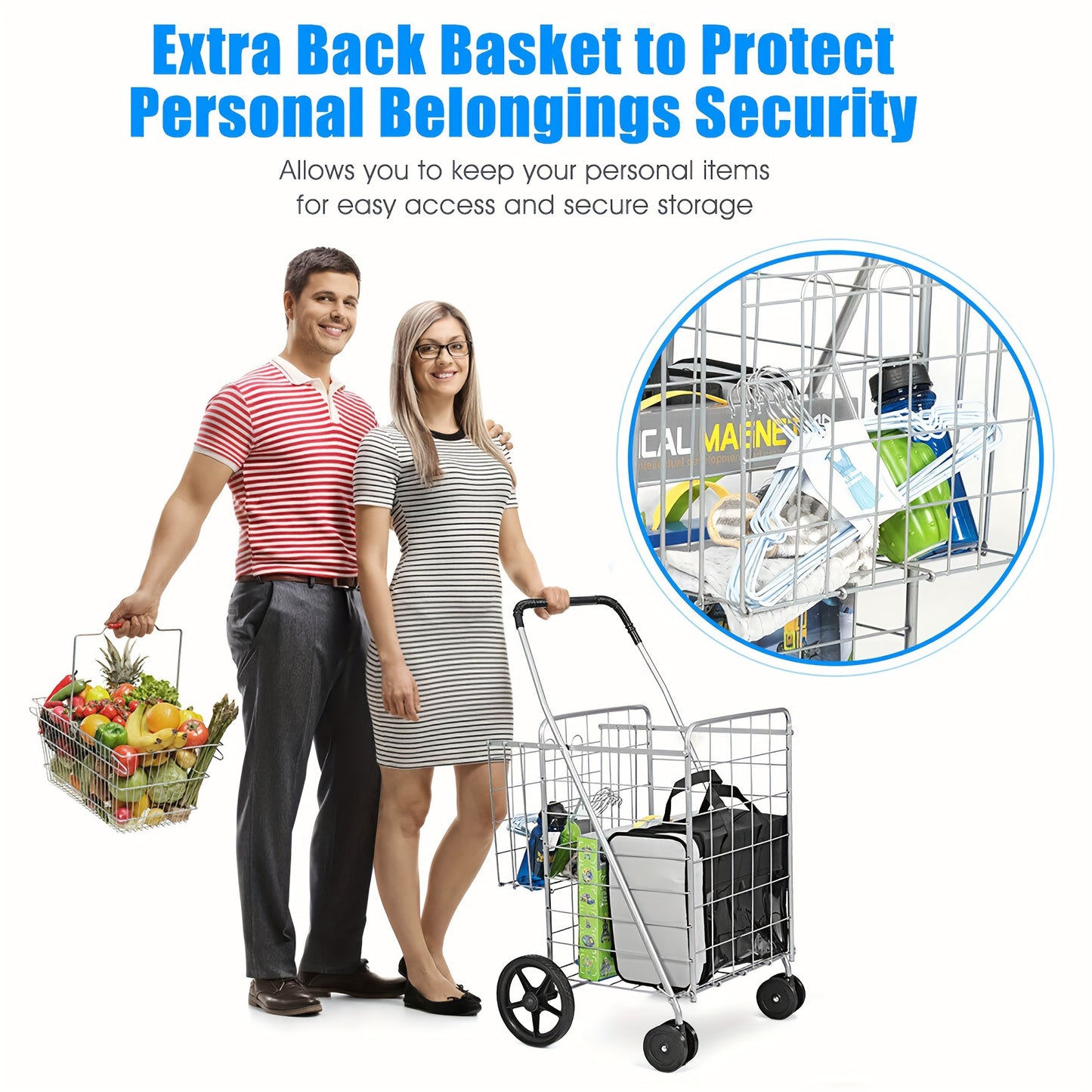 Utility Shopping Cart Foldable Jumbo Basket Outdoor Grocery Laundry