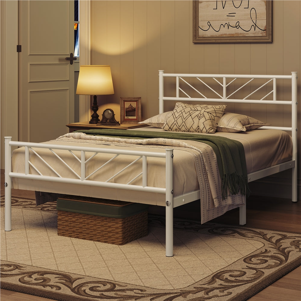 Platform Bed Frame with Arrow Design Headboard, and Storage Space No Box Spring Needed