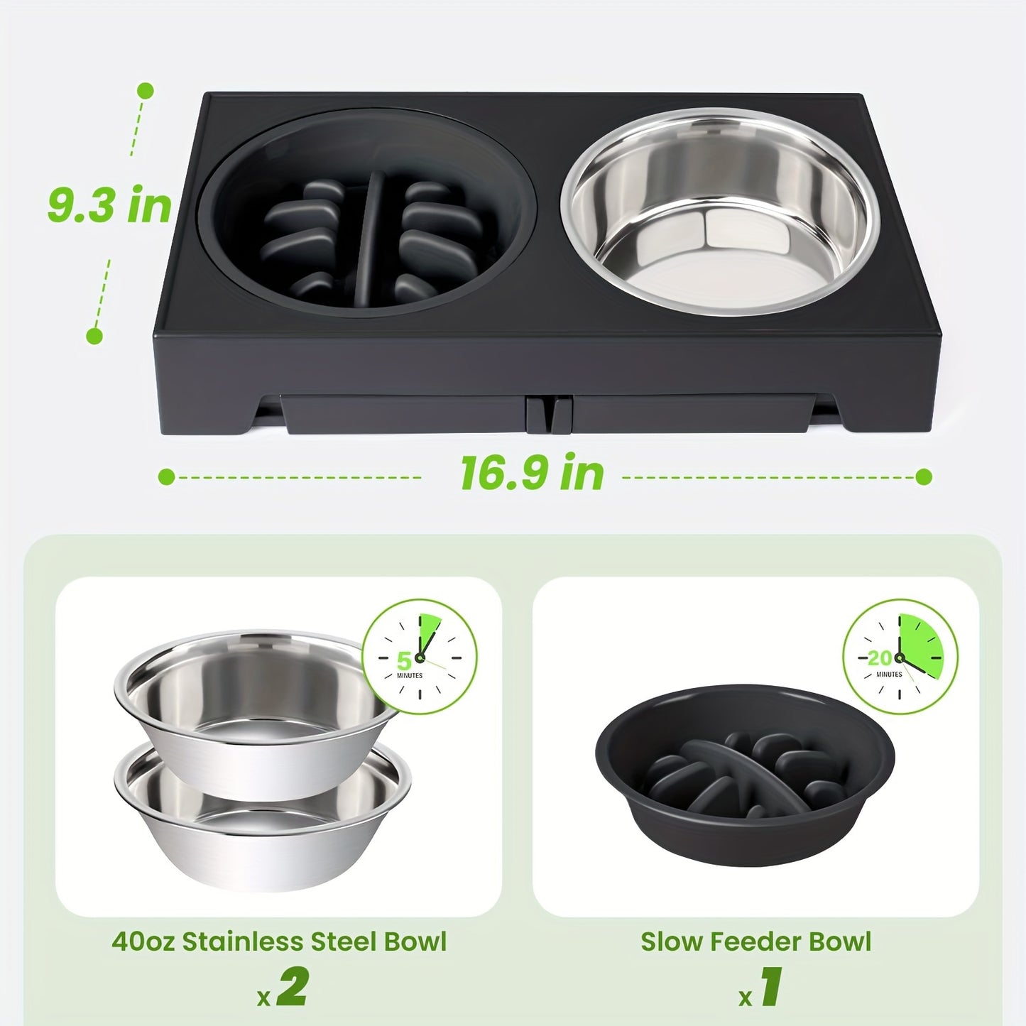 Elevated Dog Bowls, 5 Adjustable Heights Raised Dog Bowl Stand, With 2 Stainless Steel Dog Food Bowls And 1 Slow Feeder Dog Bowl, Adjusts To Height 3.2" To 12.2" For Small Medium Large Dogs