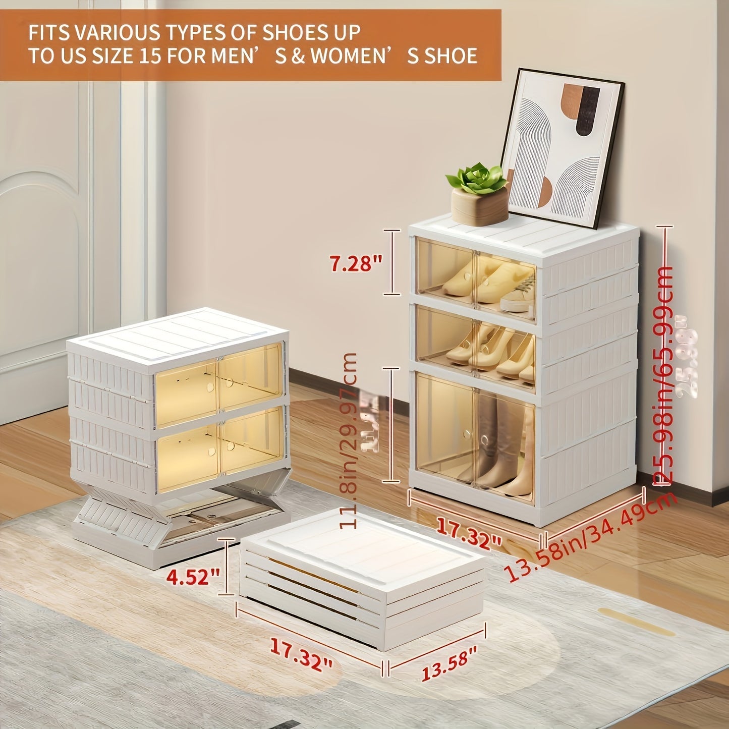 3/9-Tier Foldable Shoe Rack Organizer for Closet 36Pairs Plastic Shoe Shelf Collapsible Shoes Storage Box Clear Shoe Boxes Stackable with Door Easy Assembly Shoe Cabinet with Lids Large