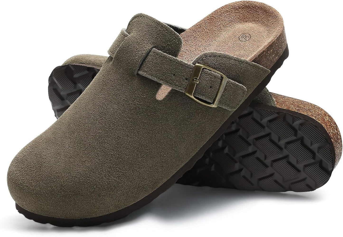 Women's Suede Clogs Soft Cork Footbed Leather Mules Comfort Potato Shoes with Arch Support