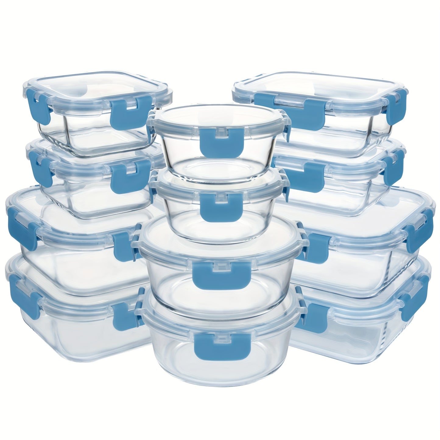 24Pcs Borosilicate Glass Food Storage Containers Set - Airtight, Microwave and Dishwasher Safe, Ideal for Meal Prep and Lunches with 12 Lids and 12 Glass Bowls