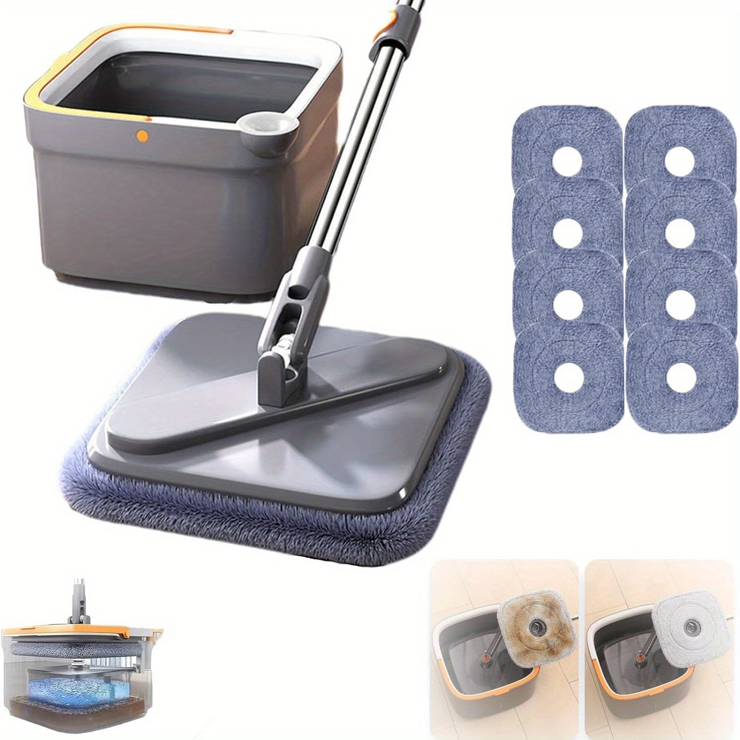 2024 New Spin Mop M16, Self Wash Spin Mop, Spin Mop And Bucket With Wringer Set, Square Self Cleaning Mop For Household Cleaning Tools, Floor Cleaning, Separate Dirty Water, Wet And Dry Use