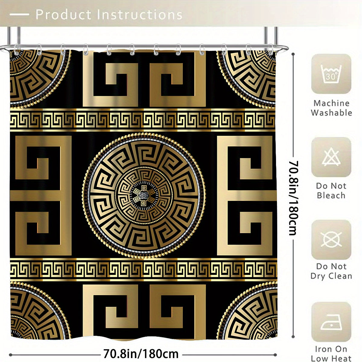 4pcs Black Golden Geometric Design Shower Curtain Set with 12 Hooks, Modern Home Bathroom Decoration, and 3-piece Toilet Floor Mat