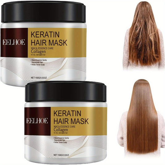 2pcs Argan Oil Collagen Hair Mask, Repairs Damaged Hair for Straight, Curly, Dyed, and Permed Hair Types