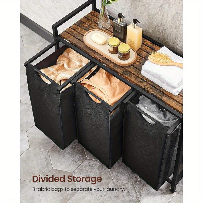 Laundry Hamper, Laundry Basket, Laundry Sorter with 3 Pull-Out and Removable Bags, Shelf, Metal Frame, 3 x 10 Gallons (38L), 36.4 x 13 x 28.4 Inches