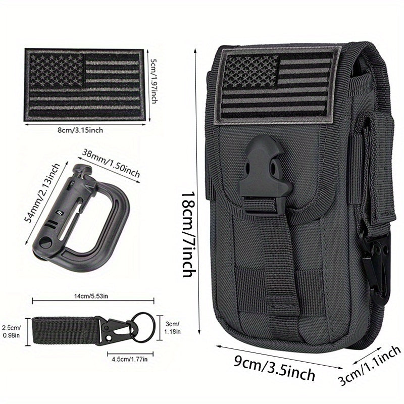 Cell Phone Holster Pouch Smartphone Pouch Case Molle Attachment Gadget Bag Belt Waist Bag for 4.7"-6.7" with Armor Case on with US Flag Patch, D-Ring and Gear Clip