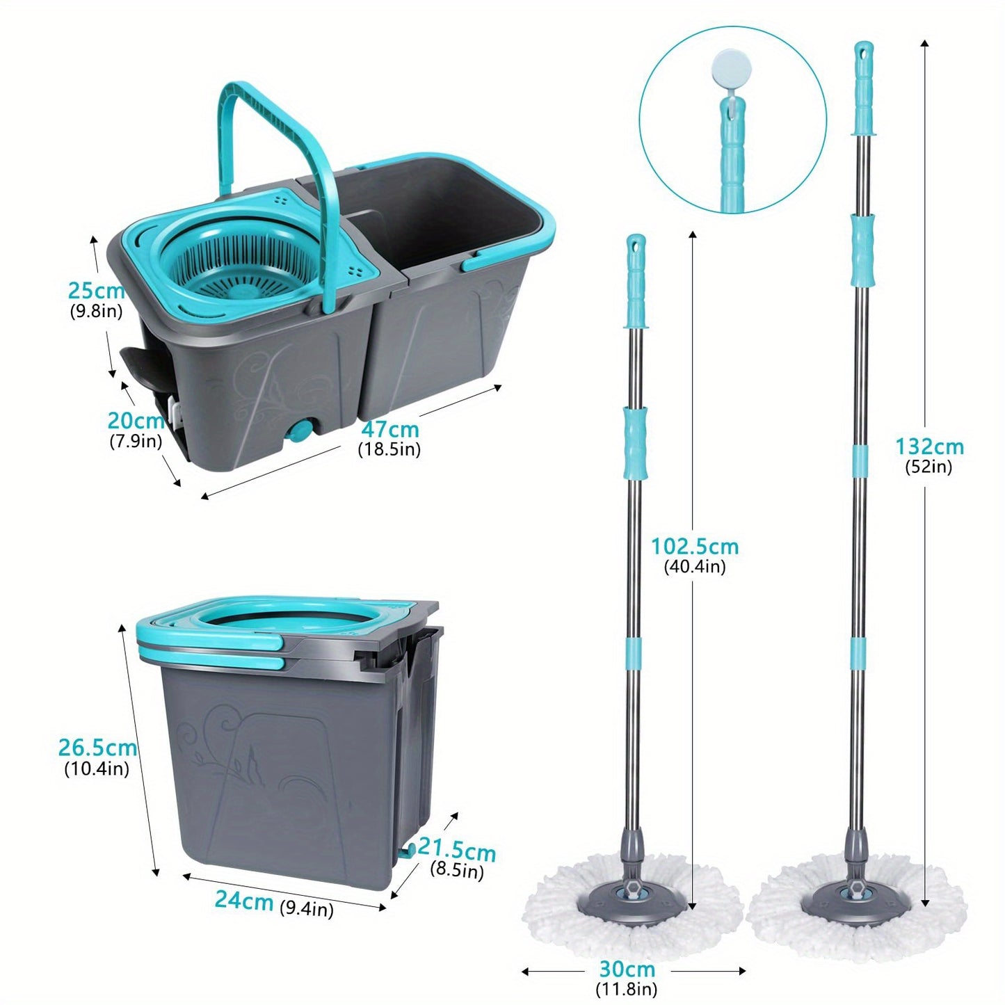 Mastertop Spin Mop and Bucket Set, Stackable Microfiber Floor Cleaning System, Wet & Dry Mop with 6 Replacement Refills for Hardwood, Laminate, Tile