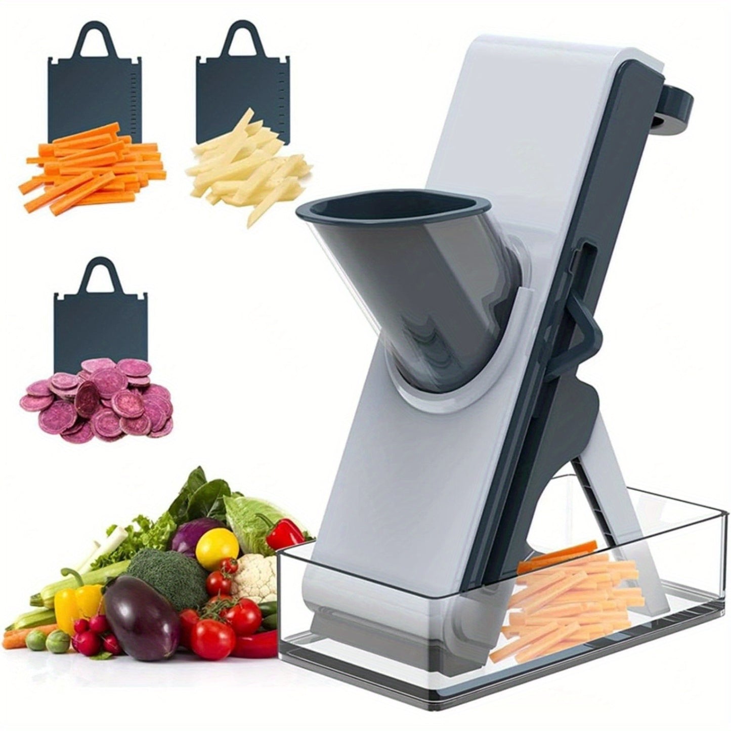 Home Dice and Shred Tool, Adjustable Vegetable Food Chopper Multifunctional Kitchen Slicer with Bottom Suction Cup Easy Clean Potato Fries Cutter