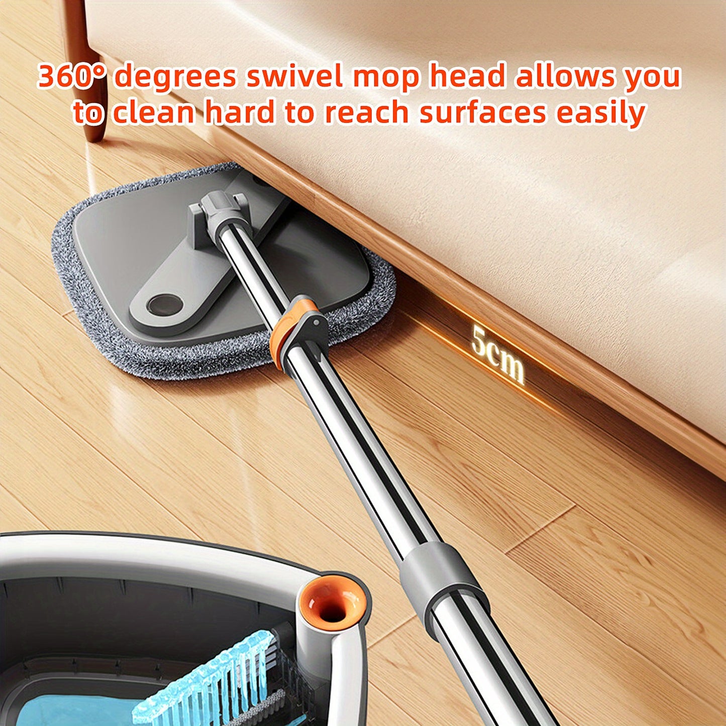 Spin Mop and Bucket System, Includes Square Spin Mop, Dual Compartment Mop Bucket and 2/ 6 Thick Machine Washable Mop Pads