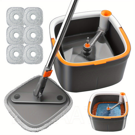 Spin Mop and Bucket System, Includes Square Spin Mop, Dual Compartment Mop Bucket and 2/ 6 Thick Machine Washable Mop Pads