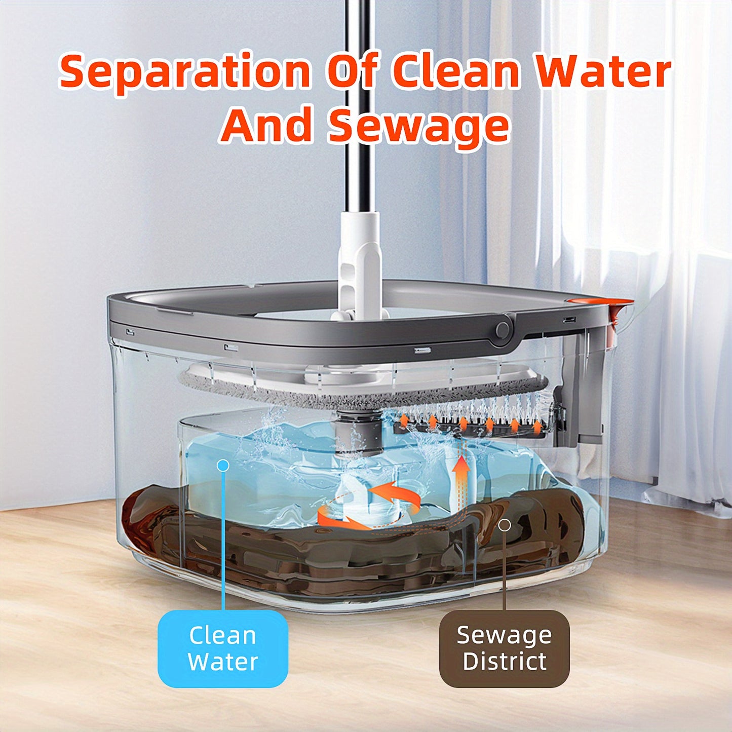 Spin Mop and Bucket System, Includes Square Spin Mop, Dual Compartment Mop Bucket and 2/ 6 Thick Machine Washable Mop Pads