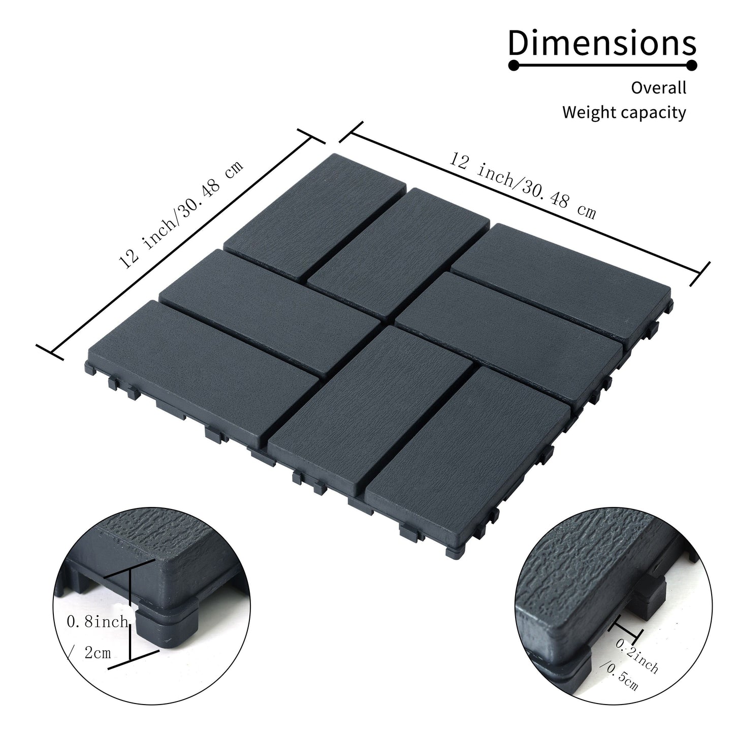 44 Pack 12"x12" Waterproof Plastic Interlocking Deck Tiles - Durable, All-Weather, High Load-Bearing Capacity, Easy Installation, Perfect for Outdoor, Poolside, Balcony, Backyard Use