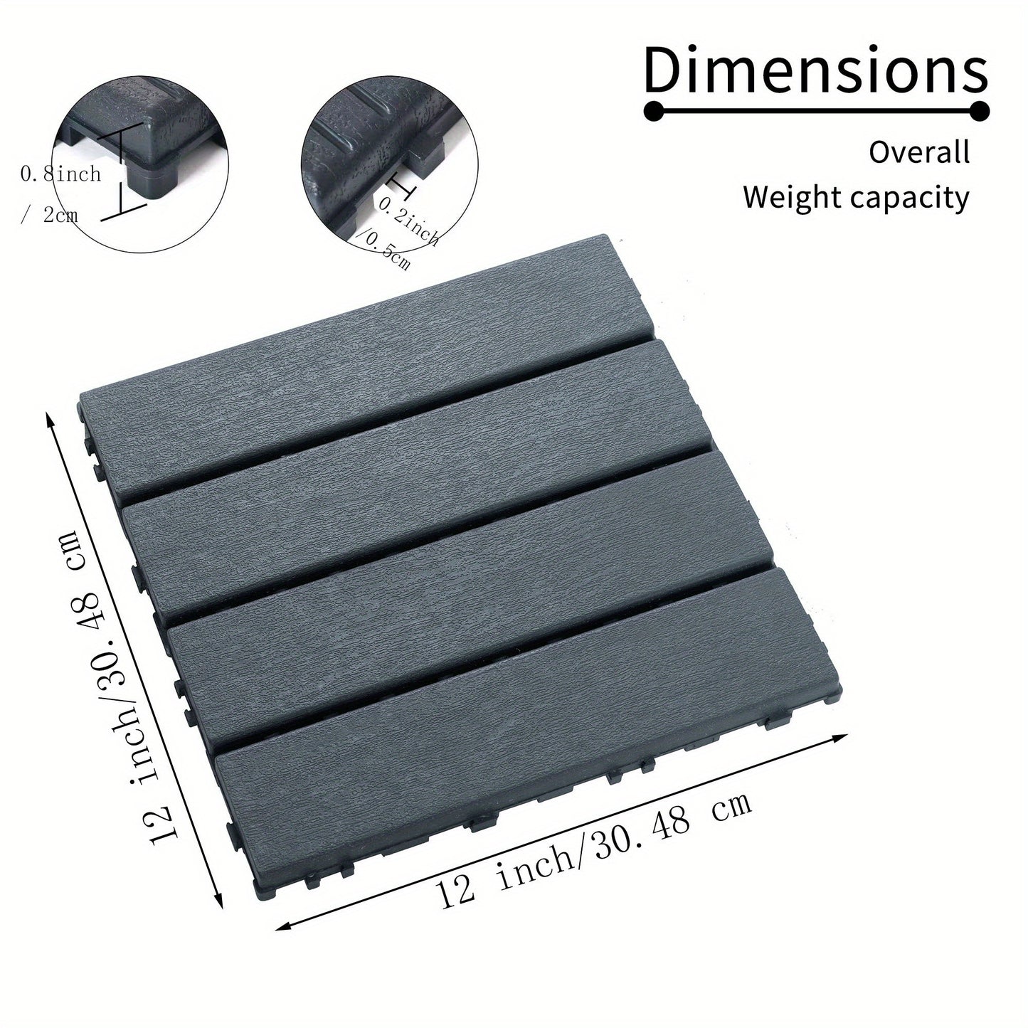 44 Pack 12"x12" Waterproof Plastic Interlocking Deck Tiles - Durable, All-Weather, High Load-Bearing Capacity, Easy Installation, Perfect for Outdoor, Poolside, Balcony, Backyard Use