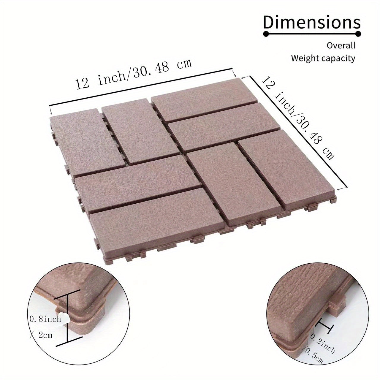 44 Pack 12"x12" Waterproof Plastic Interlocking Deck Tiles - Durable, All-Weather, High Load-Bearing Capacity, Easy Installation, Perfect for Outdoor, Poolside, Balcony, Backyard Use