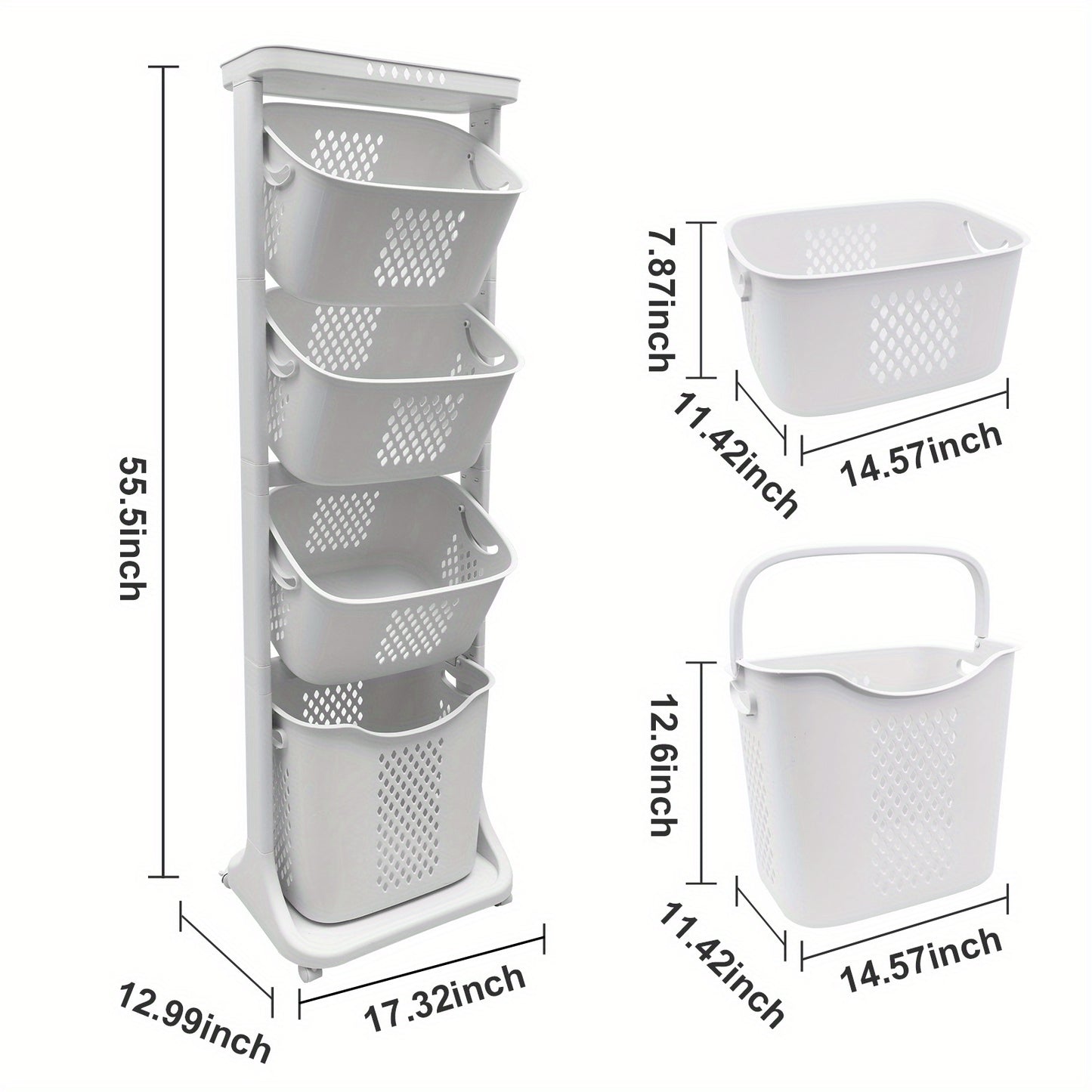 Modern wheeled laundry basket, large capacity laundry basket, movable by layer classification, home storage, suitable for bathroom/living room/bedroom/laundry room