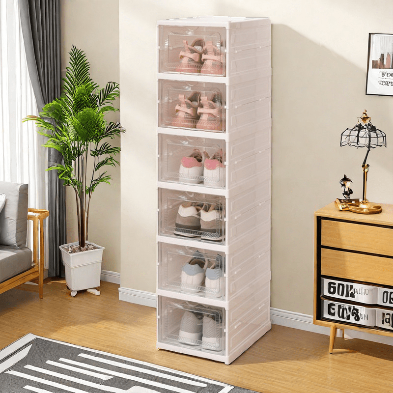 6-Layer/9-Layer Stackable Shoe Rack - Durable Foldable Transparent Storage Cabinet with Dustproof High-Top Design for Sneakers - Space-Saving, Easy to Assemble, and Versatile Shoe Organizer