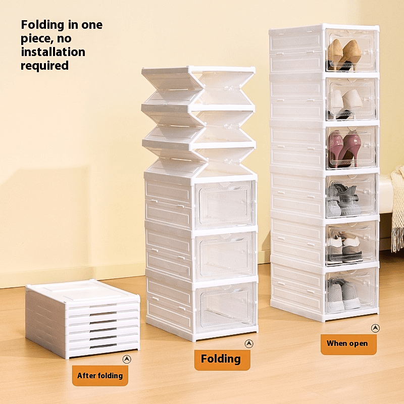 6-Layer/9-Layer Stackable Shoe Rack - Durable Foldable Transparent Storage Cabinet with Dustproof High-Top Design for Sneakers - Space-Saving, Easy to Assemble, and Versatile Shoe Organizer