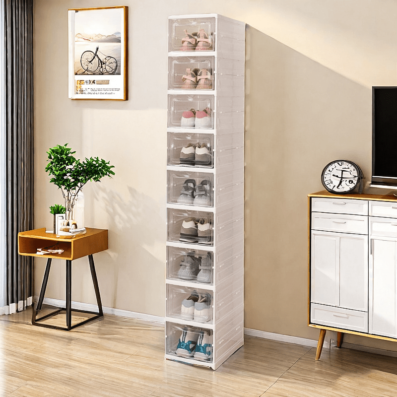 6-Layer/9-Layer Stackable Shoe Rack - Durable Foldable Transparent Storage Cabinet with Dustproof High-Top Design for Sneakers - Space-Saving, Easy to Assemble, and Versatile Shoe Organizer