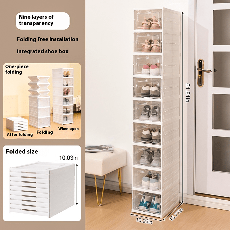 6-Layer/9-Layer Stackable Shoe Rack - Durable Foldable Transparent Storage Cabinet with Dustproof High-Top Design for Sneakers - Space-Saving, Easy to Assemble, and Versatile Shoe Organizer