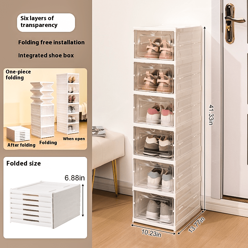 6-Layer/9-Layer Stackable Shoe Rack - Durable Foldable Transparent Storage Cabinet with Dustproof High-Top Design for Sneakers - Space-Saving, Easy to Assemble, and Versatile Shoe Organizer