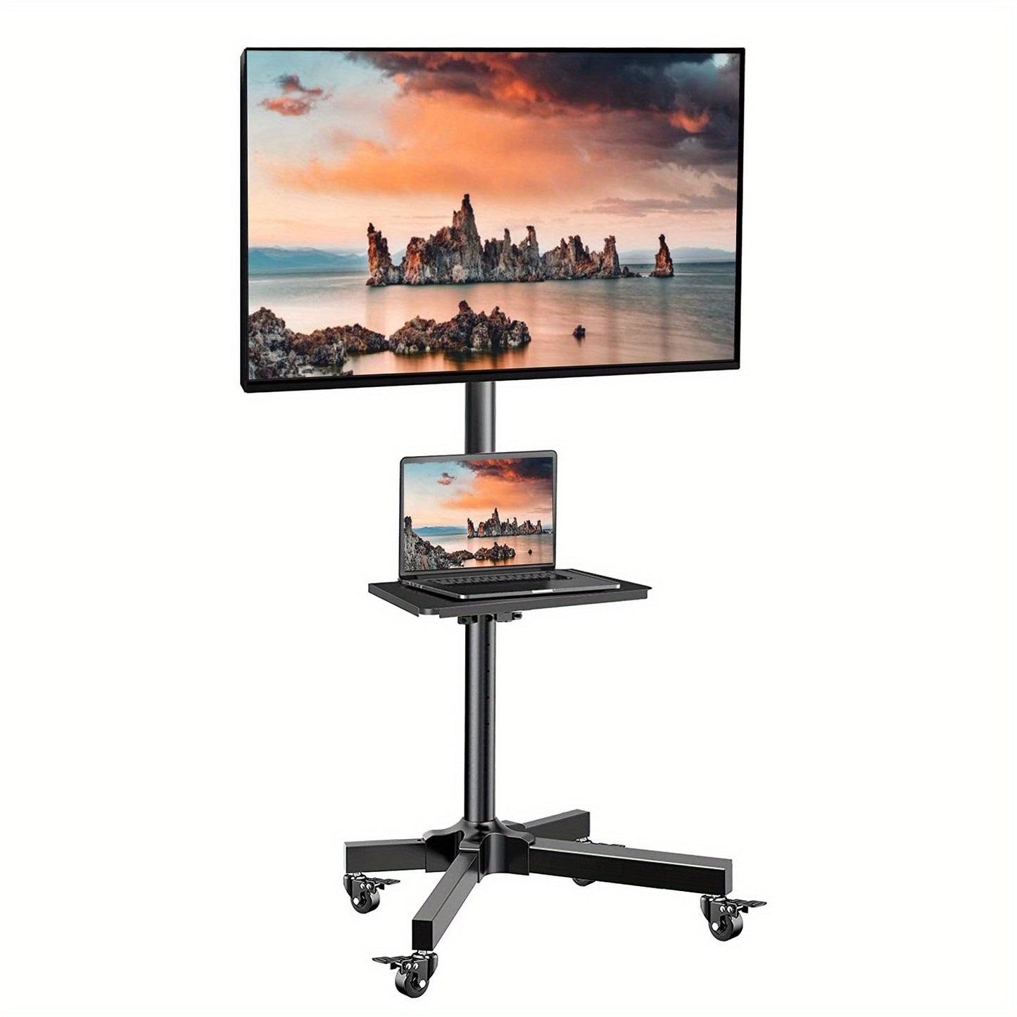 Height Adjustable TV Trolley, Removable TV Stand, TV Trolley, Maximum Load 55 Lbs, for 23-60 Inch Flat Screen TV or Screen with Monitor DVD Tray, Maximum VESA 400*400mm, Multi-Functional TV Stand Trolley with Wheels