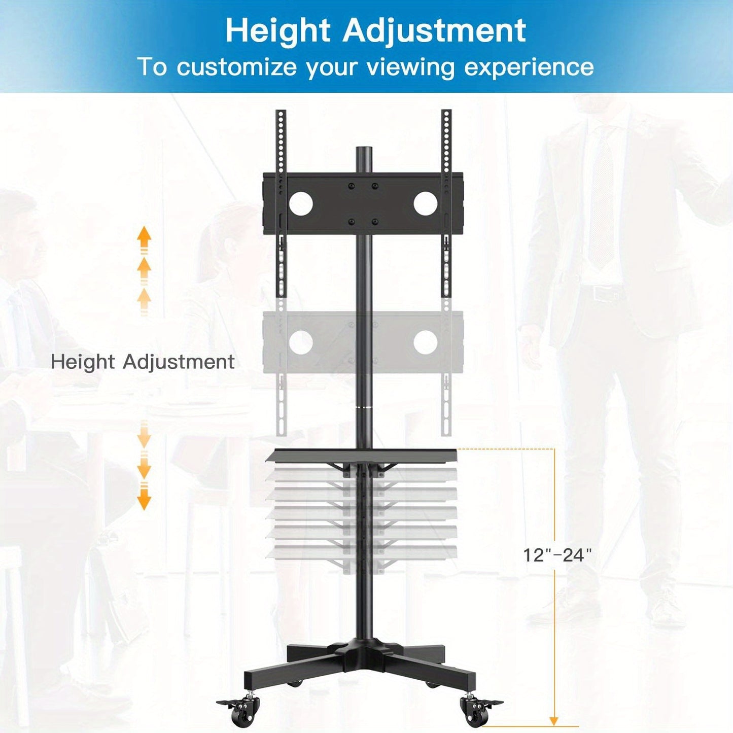 Height Adjustable TV Trolley, Removable TV Stand, TV Trolley, Maximum Load 55 Lbs, for 23-60 Inch Flat Screen TV or Screen with Monitor DVD Tray, Maximum VESA 400*400mm, Multi-Functional TV Stand Trolley with Wheels