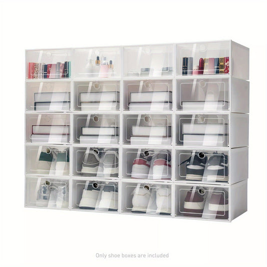 20 Pcs Shoe Box Storage Sneaker Cases Stackable Foldable Plastic Boxes White