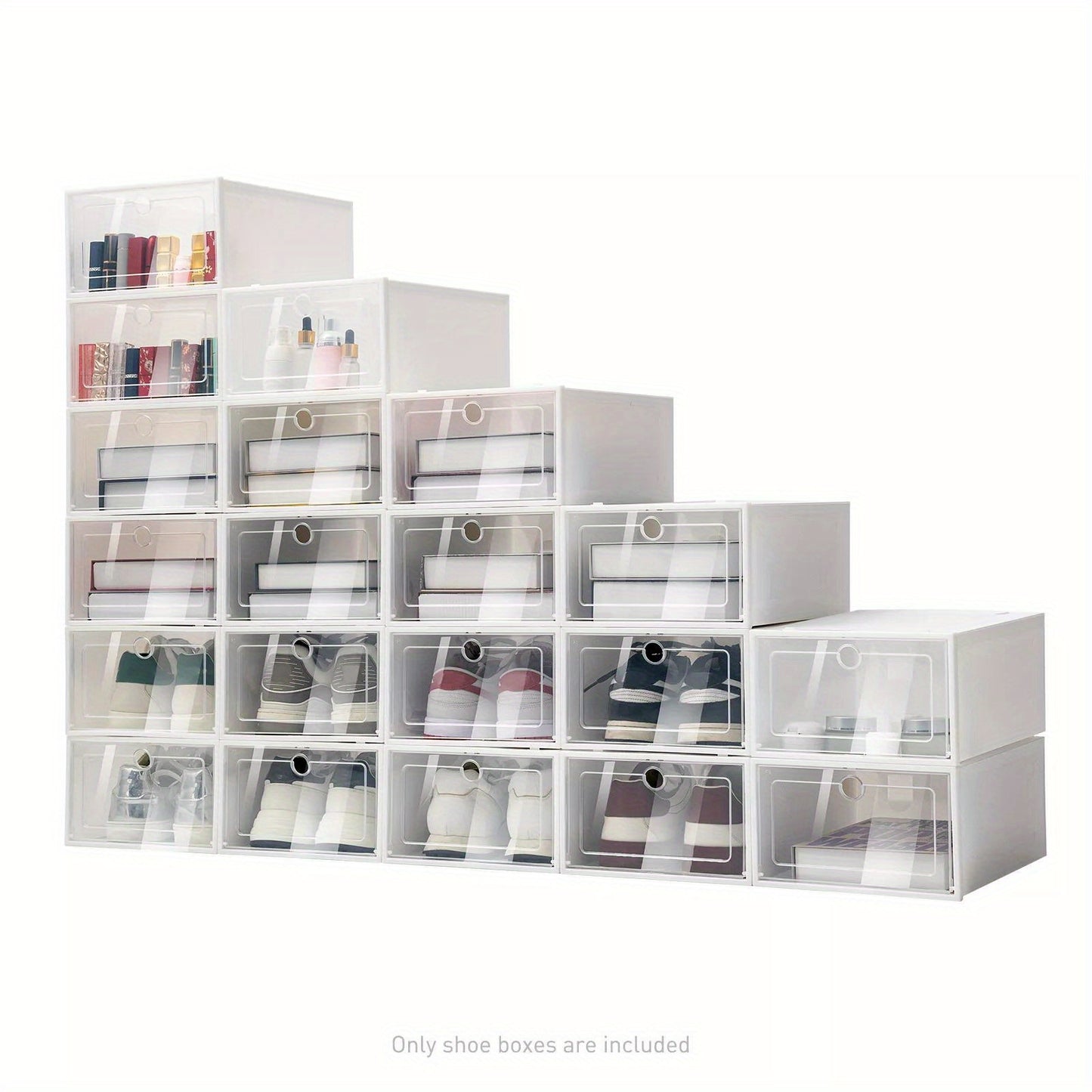 20 Pcs Shoe Box Storage Sneaker Cases Stackable Foldable Plastic Boxes White