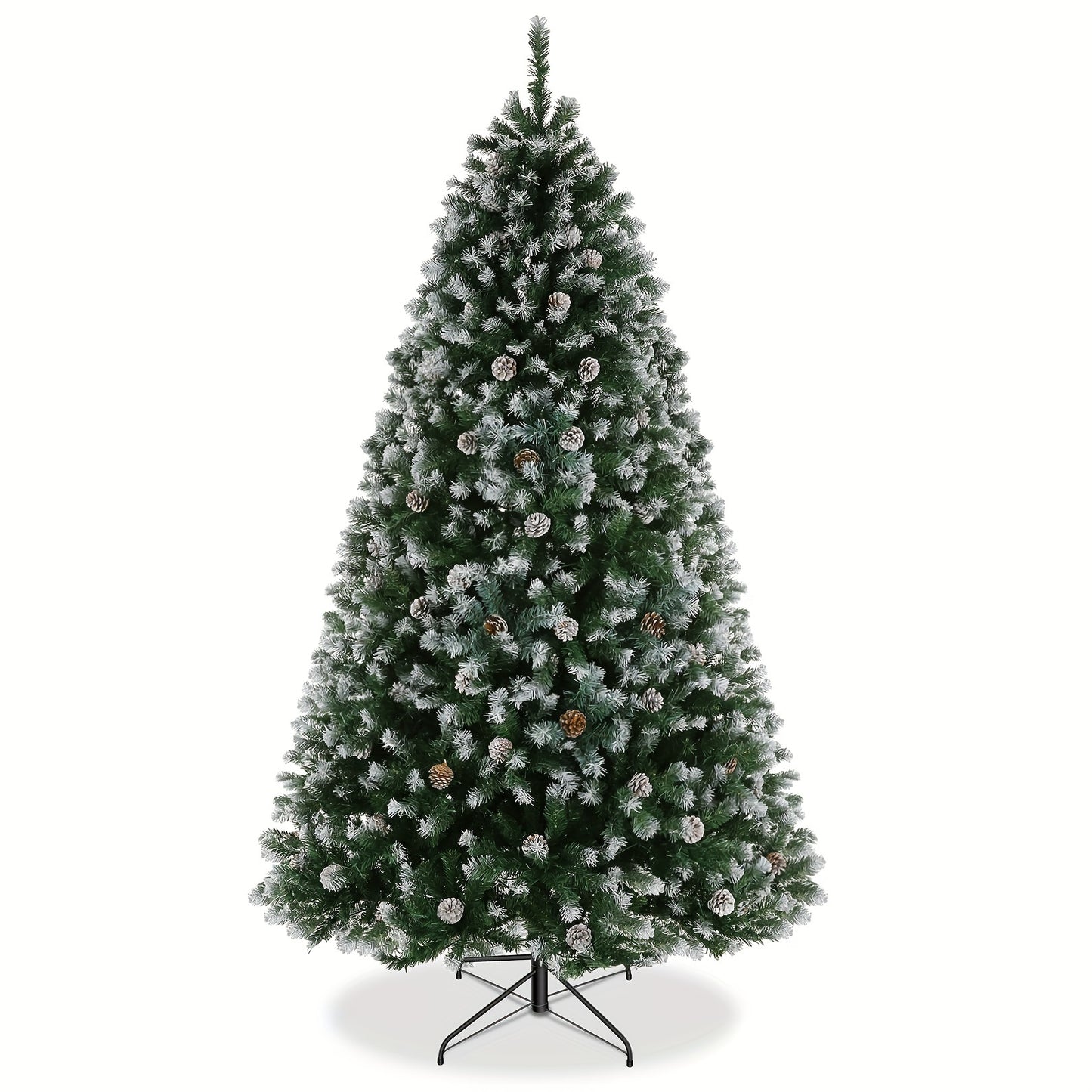 6ft/7.5ft Pre-Lit Jet White Artificial Christmas Tree with Collapsible Metal Stand, Warming Lights, and Pine Cones for Home Party Halloween Christmas Decoration