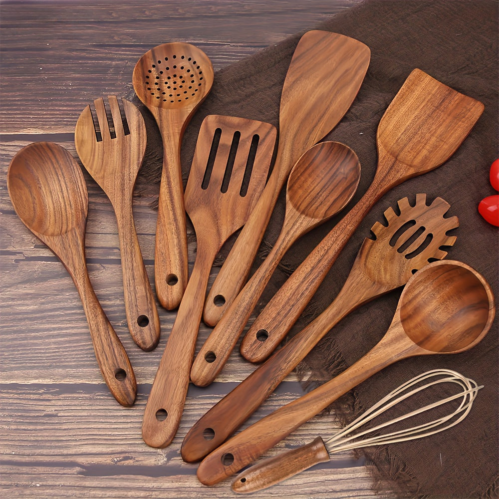 Wooden Spoons For Cooking, Teak Wood Kitchen Utensils Set For Non Stick Use, Spatula Set For Stirring, Baking, Non Stick Wooden Utensils For Kitchen