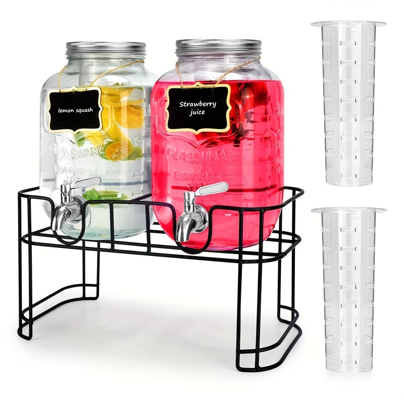 1 Gallon Glass Drink Dispensers For Parties Beverage Dispenser, Glass Drink Dispenser With Stand And Stainless Steel Spigot Leakproof.Lemonade Dispenser With Ice Cylinder.