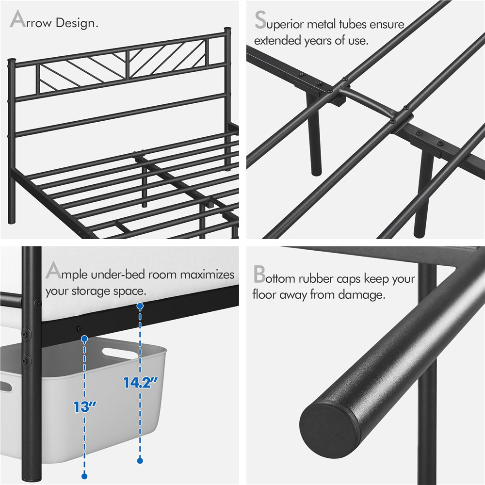 Platform Bed Frame with Arrow Design Headboard, and Storage Space No Box Spring Needed