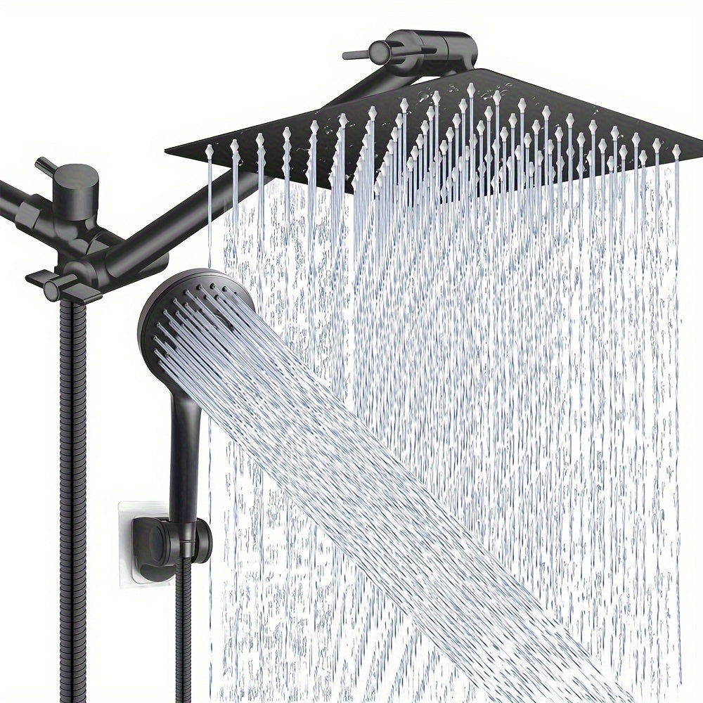 Shower Head, 12 Inch High Pressure Rainfall Shower Head/Handheld Shower Combo with 11 Inch Extension Arm, 9 Settings Adjustable Anti-leak Shower Head with Holder/Hose, Height/Angle Adjustable