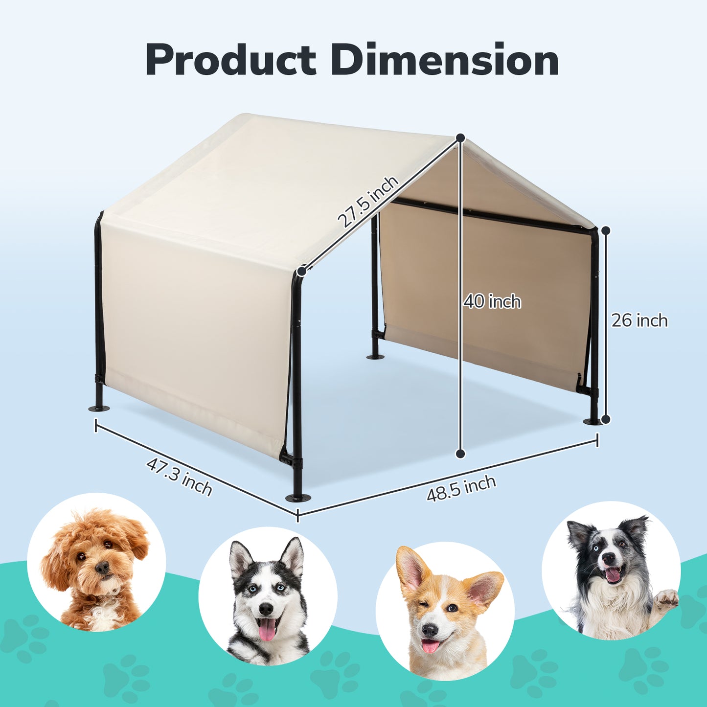 4*4*3.3FT  Dog Tent Creamy White