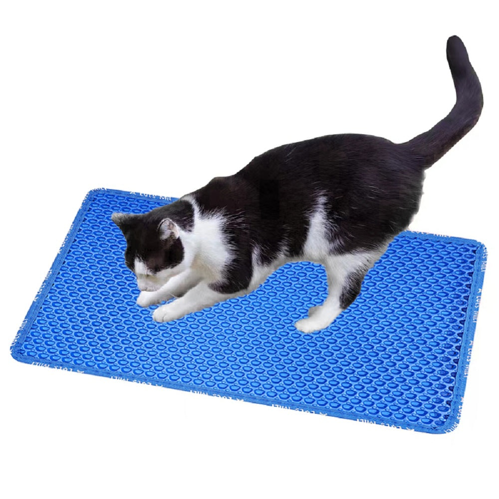 Cat Litter Mat, Kitty Litter Trapping Mat, Double Layer Mats with MiLi Shape Scratching design, Urine Waterproof, Easy Clean, Scatter Control  21" x 14"  Blue