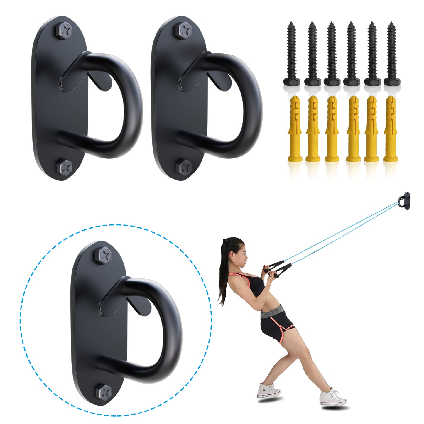 3-piece wall-mounted exercise anchor, resistance band wall hook, home gym installation anchor, physical therapy yoga fitness exercise, ceiling mounted hook exercise station for weight bands, strength