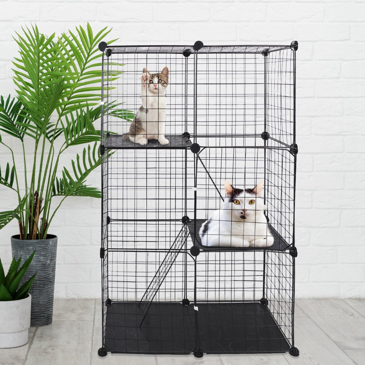 Cat Cage DIY Indoor Pet Home Small Animal House Detachable Playpen with 3 Doors 3 Tiers for Kitten Puppy Bunny Exercise. (Black，28.15x13.97x42.12in)