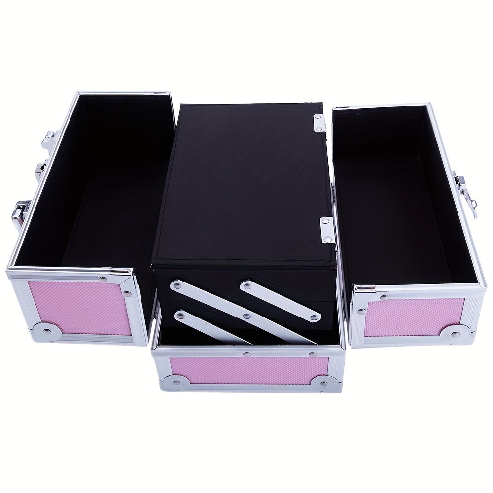 Portable Aluminum Makeup Train Case - Durable Cosmetic Organizer with Built-in Mirror, Multiple Trays, and Carry Handle - Ultra-Portable Jewelry Box for On-the-Go Use