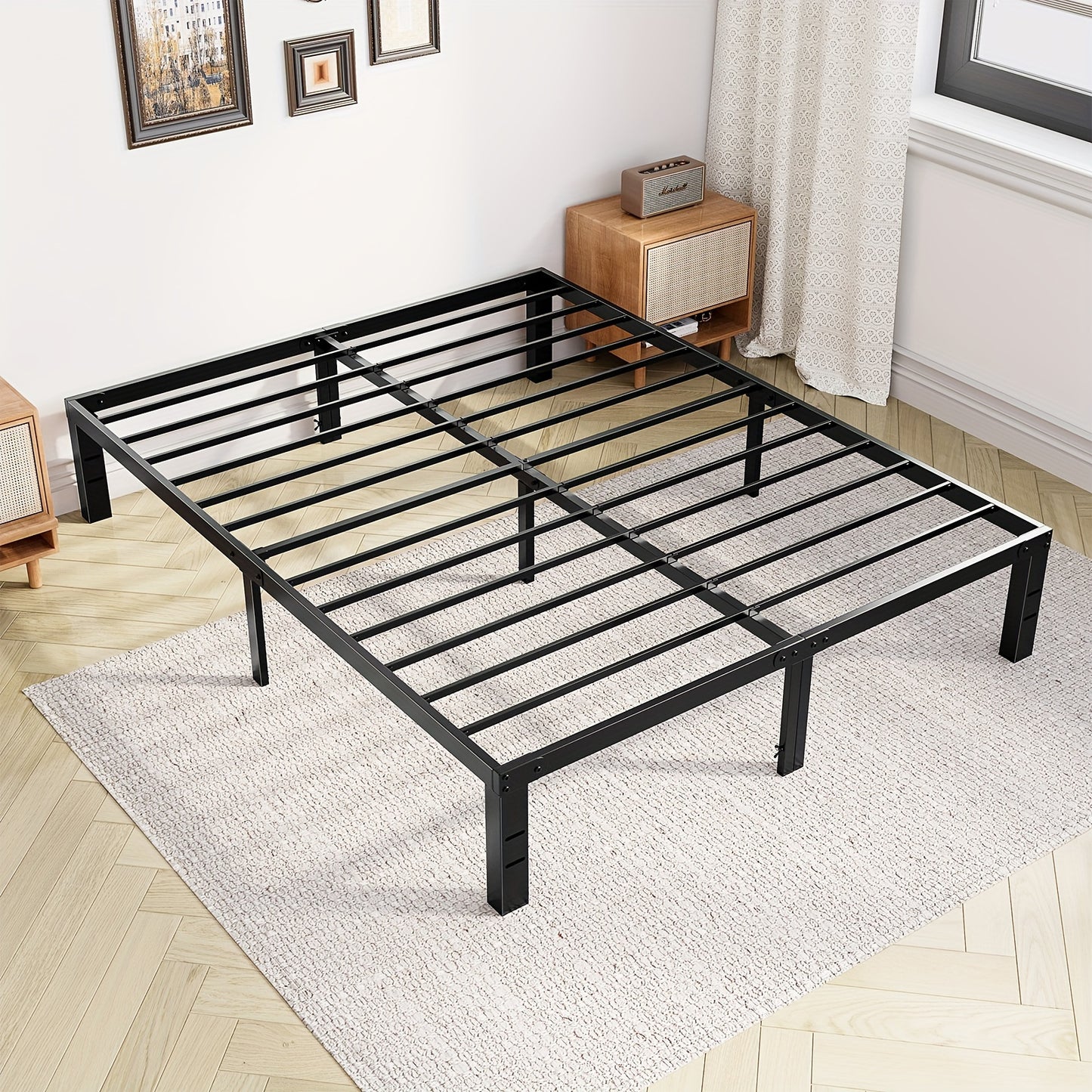 Bed Frame - 4 Size Platform Bed Frame Metal Mattress Foundation with Steel Slat Support, No Box Spring Needed, Storage Space Under Frame, Easy Assembly, Black