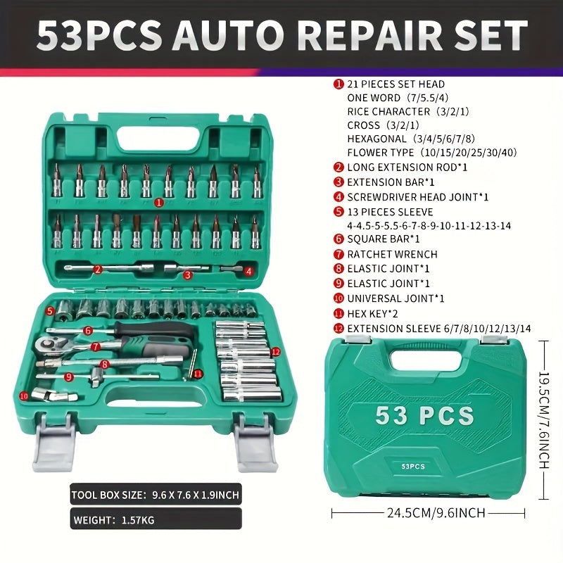 High-end Professional 151&53pcs Mechanic Tool Set, 1/2 *1/4" 3/8 "drive Depth And Standard Sockets, Ratchet Wrench Set, Torque Wrench, MechanicTool Kits For Auto Parts Repair & Household Mechanical Tool Kit, For Car Bike Repair Tools