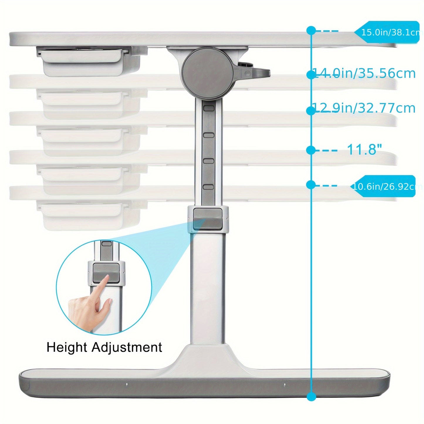 Lap Desk Bed Tray Table, Adjustable Laptop Stand For Bed With USB/ Light/ Fan/ Drawer, Portable Laptop Desk Table For Bed/ Couch/ Sofa/ Reading/ Writing, Bed Trays For Eating And Laptops (Silver Gray)