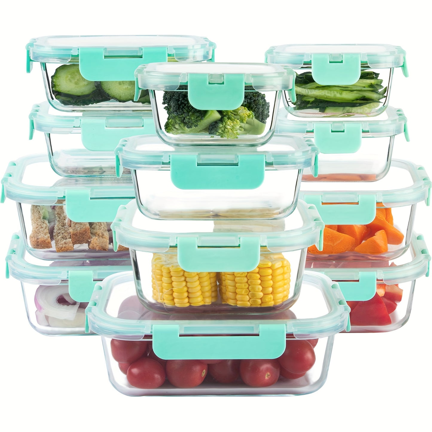 24Pcs Borosilicate Glass Food Storage Containers Set - Airtight, Microwave and Dishwasher Safe, Ideal for Meal Prep and Lunches with 12 Lids and 12 Glass Bowls