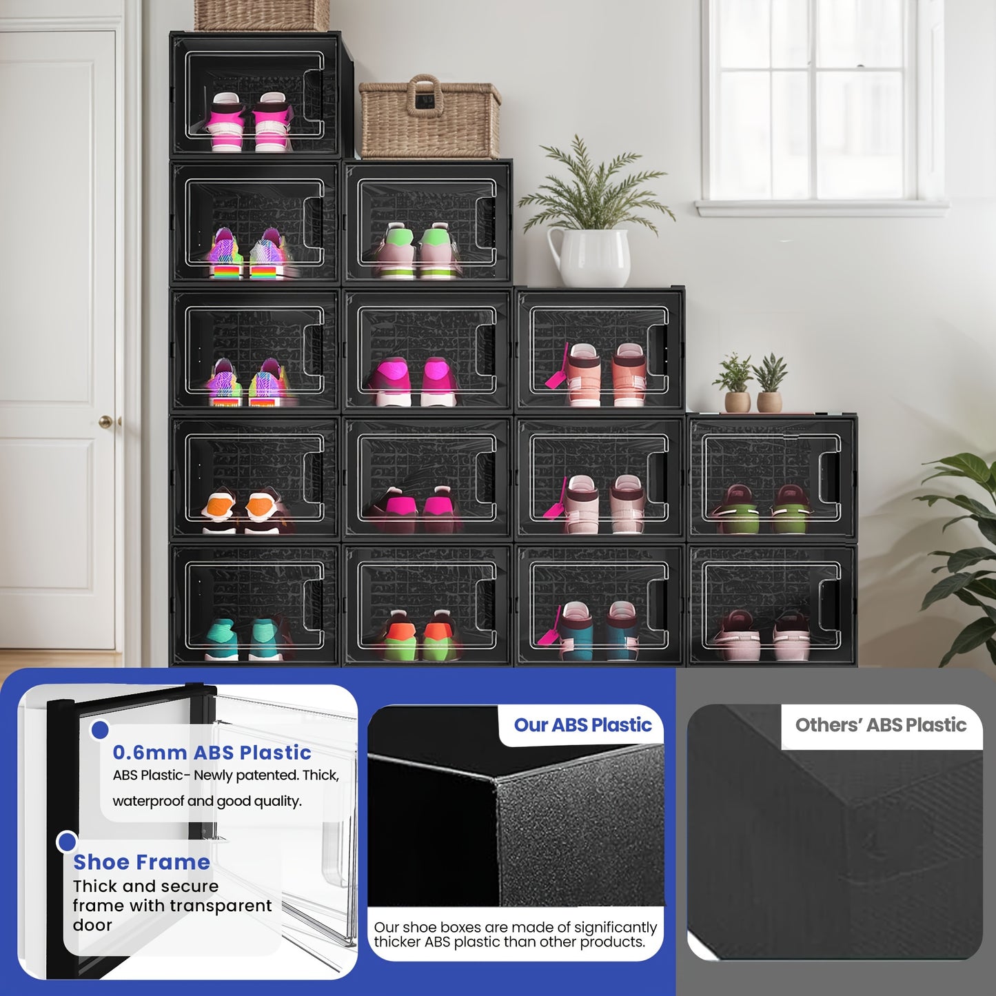 18-Pack XL Shoe Storage Organizer - Boot & Shoe Boxes with Stackable Design, Clear Plastic, Folding, and US Size 15 Capacity - Ideal for Closet Organization and Sneaker Enthusiasts