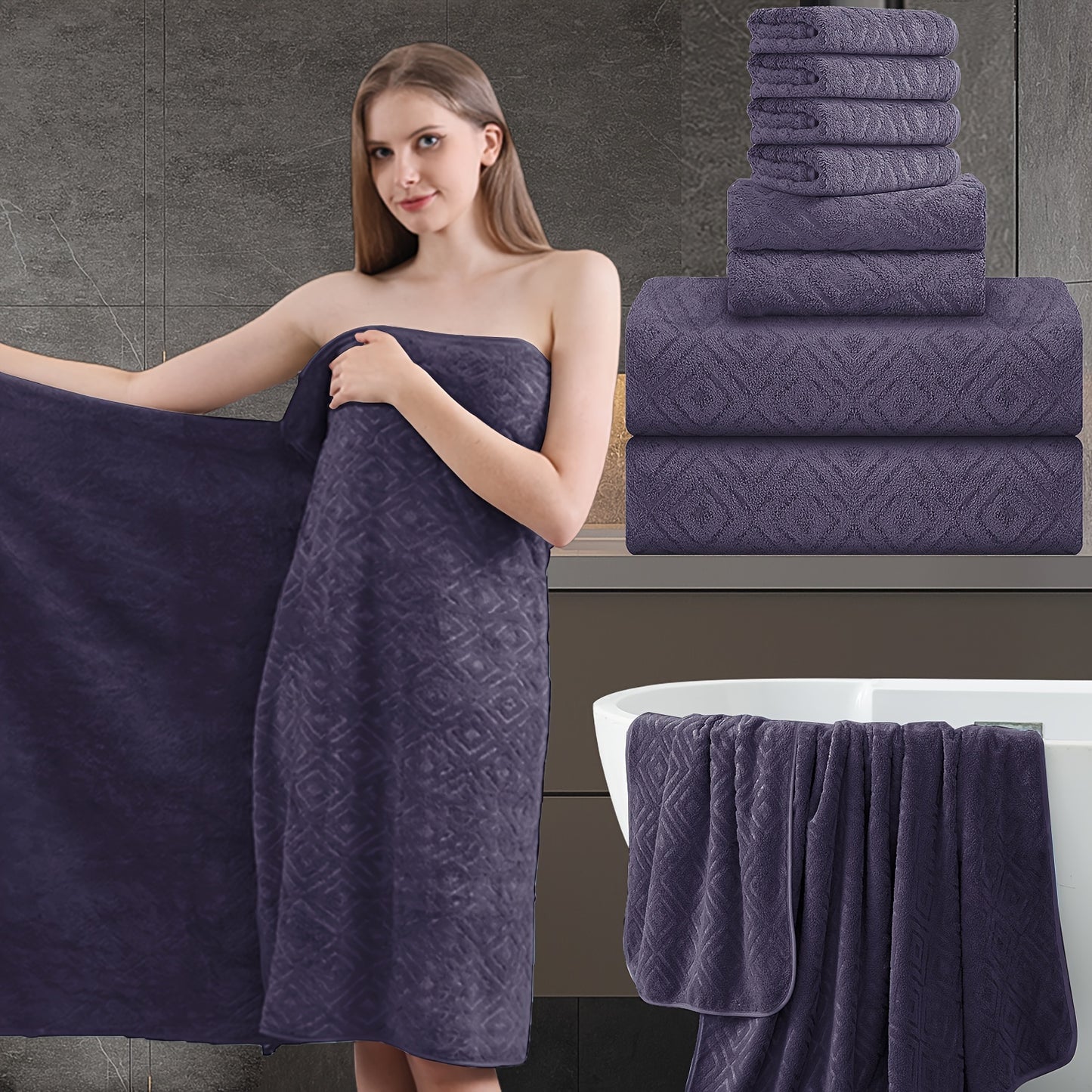 8 Piece Extra Large Bath Towel, Ultra-Soft Thick Bath Towel Highly Absorbent Quick Dry Towel 750GSM Includes 2 Oversized Bath Towels & 2 Hand Towels & 4 Towels for Bathroom Hotels Gym