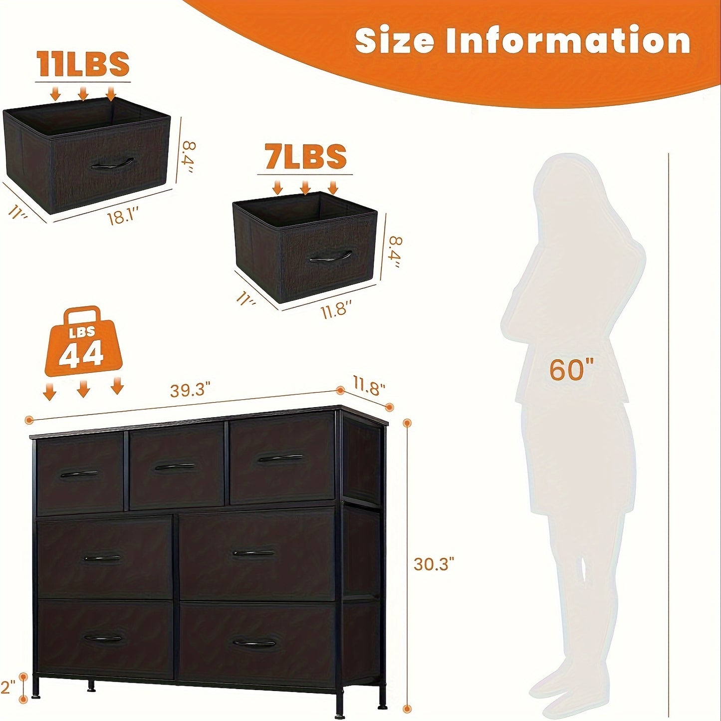 7 Drawer Fabric Storage Tower Dresser - Bedroom Storage Solution With 45 Inch Screen Wooden TV Stand, Perfect For Clothes, Toys, Snacks