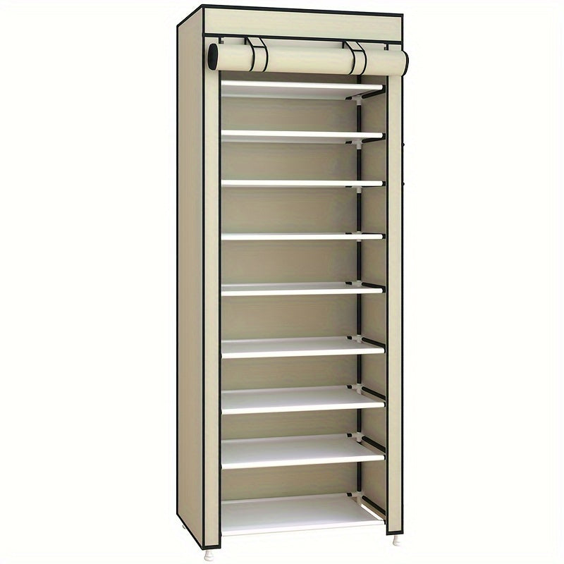 10-Tier High Capacity Shoe Rack Manager with Dust Cover, 9 Grid Shoe Rack, Tube Diameter 12mm, Entrance Shoe Rack Saves Space, Easy to Assemble, Suitable for Household Shoe Racks and Closets Free Standing Shoe Racks